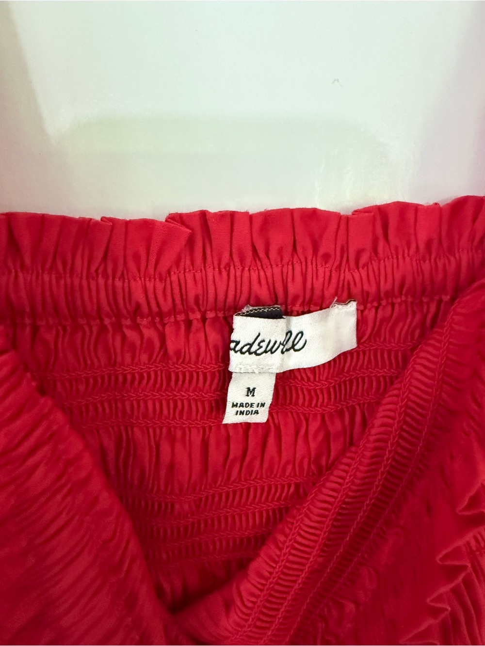 Madewell Red Puff Sleeve Smocked Midi Dress - Picture 5 of 7